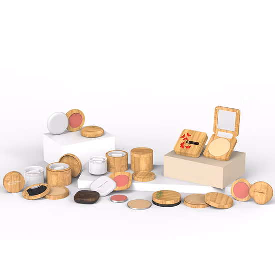 Confezione per trucco ricaricabile con polvere compatta singola Confezione sostenibile Confezione in bambù Cosmetici