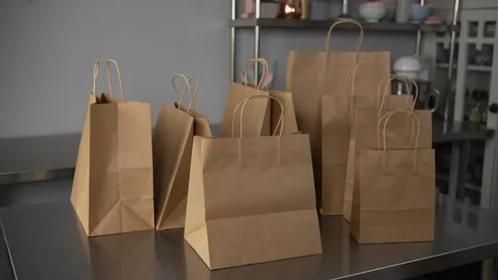 Borsa per la spesa regalo in carta biodegradabile con fondo quadrato Borsa in carta kraft marrone