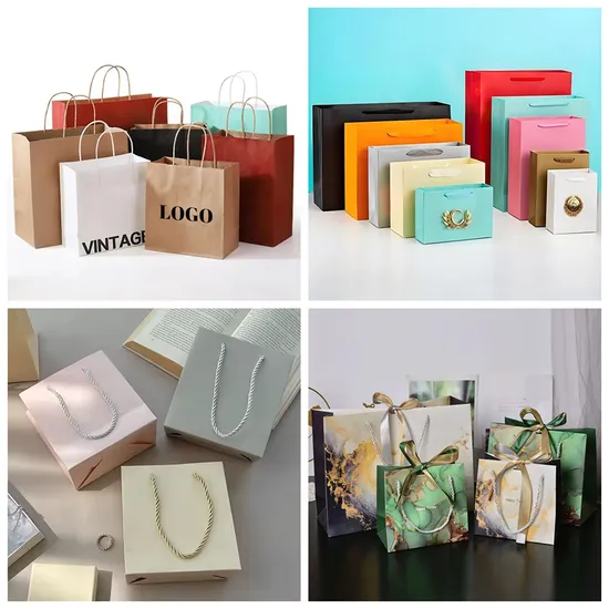 Sacchetto di carta Kraft per lo shopping di lusso economico all'ingrosso della fabbrica OEM con logo personalizzato